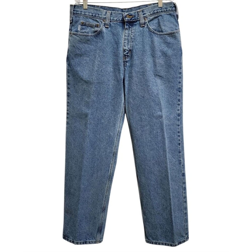 Carhartt Mens Relaxed Fit Straight Leg Blue Denim Jeans Medium Wash 35x29